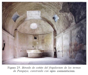 Bóveda de cañón, frigidarium de las termas de Pompeya, opus caementicium